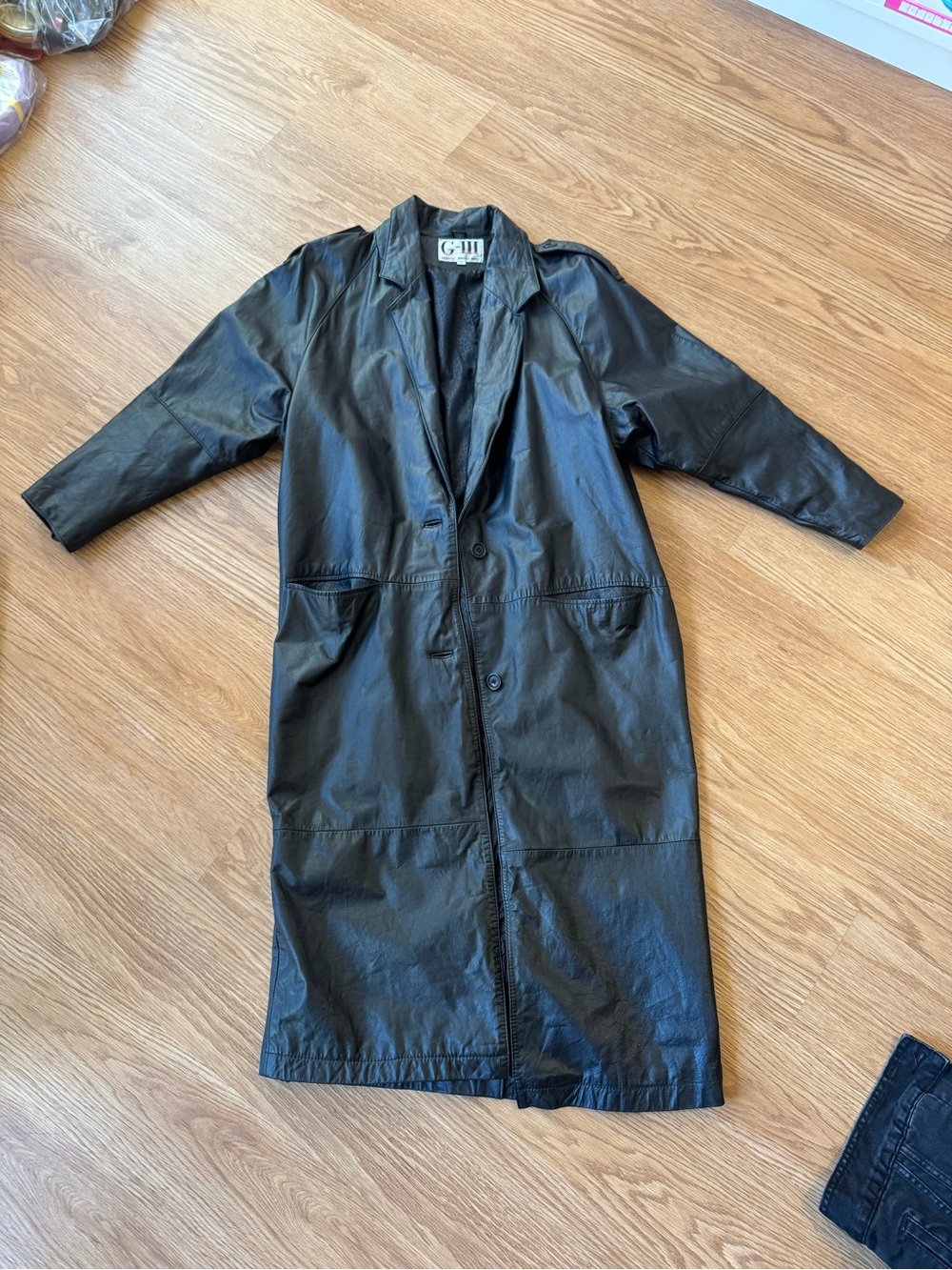 Vintage Black Leather Long Coat